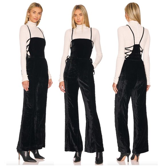 Free People 90s Forever Overall in Black Velvet - Picture 3 of 10
